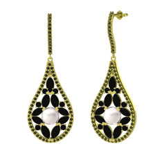 Apodemia İnci Küpe - Inci, siyah zirkon ve peridot 8 ayar altın küpe #6olgd5