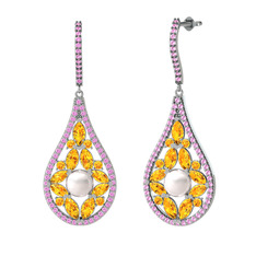 Apodemia İnci Küpe - Inci, sitrin ve pembe kuvars 18 ayar beyaz altın küpe #6s4hi8