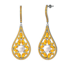 Apodemia İnci Küpe - Inci ve sitrin 14 ayar beyaz altın küpe #7qjc29