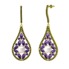 Apodemia İnci Küpe - Inci, ametist ve peridot 8 ayar altın küpe #7vawze