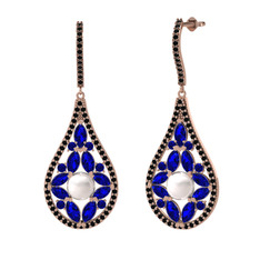 Apodemia İnci Küpe - Inci, lab safir ve siyah zirkon 8 ayar rose altın küpe #89oxop