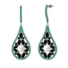 Apodemia İnci Küpe - Inci, siyah zirkon ve kök zümrüt 925 ayar gümüş küpe #8a1oi2