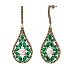 Apodemia İnci Küpe - Pembe inci, yeşil kuvars ve peridot 18 ayar rose altın küpe #8gc71f