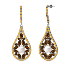 Apodemia İnci Küpe - Inci, dumanlı kuvars ve sitrin 8 ayar beyaz altın küpe #8qmtt1