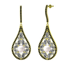 Apodemia İnci Küpe - Inci, swarovski ve siyah zirkon 14 ayar altın küpe #9fxda1