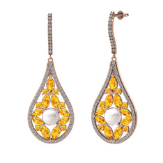 Apodemia İnci Küpe - Inci, sitrin ve swarovski 14 ayar rose altın küpe #9y5pe9