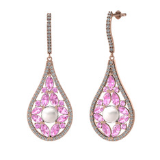 Inci, pembe kuvars ve swarovski 14 ayar rose altın küpe