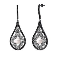 Apodemia İnci Küpe - Inci, swarovski ve siyah zirkon 925 ayar siyah rodyum kaplama gümüş küpe #adq4ww