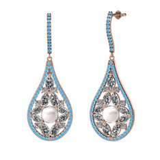 Apodemia İnci Küpe - Inci, swarovski ve akuamarin 925 ayar rose altın kaplama gümüş küpe #axefgg