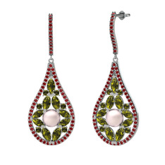Apodemia İnci Küpe - Pembe inci, peridot ve garnet 14 ayar beyaz altın küpe #ayamu4