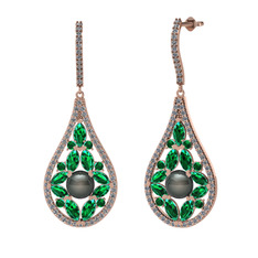 Apodemia İnci Küpe - Siyah inci, yeşil kuvars ve pırlanta 925 ayar rose altın kaplama gümüş küpe (1.11 karat) #bafivc