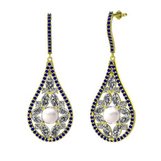 Inci, swarovski ve lab safir 18 ayar altın küpe