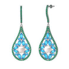 Apodemia İnci Küpe - Inci, akuamarin ve kök zümrüt 18 ayar beyaz altın küpe #bnjk2e