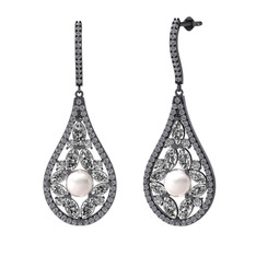 Apodemia İnci Küpe - Inci, swarovski ve pırlanta 925 ayar siyah rodyum kaplama gümüş küpe (1.11 karat) #bop8d2