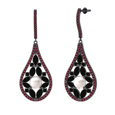 Apodemia İnci Küpe - Inci, siyah zirkon ve kök yakut 925 ayar siyah rodyum kaplama gümüş küpe #bwg67f