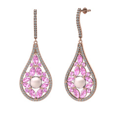 Apodemia İnci Küpe - Pembe inci, pembe kuvars ve swarovski 8 ayar rose altın küpe #c5f85a