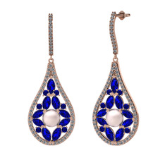 Apodemia İnci Küpe - Pembe inci, lab safir ve pırlanta 14 ayar rose altın küpe (1.11 karat) #c89lu4