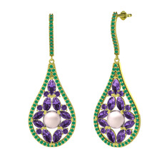 Apodemia İnci Küpe - Pembe inci, ametist ve kök zümrüt 925 ayar altın kaplama gümüş küpe #c8ulzw