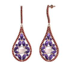 Apodemia İnci Küpe - Pembe inci, ametist ve garnet 8 ayar rose altın küpe #cator1