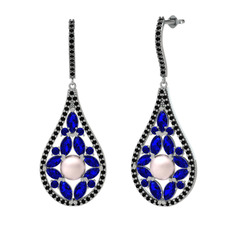 Apodemia İnci Küpe - Pembe inci, lab safir ve siyah zirkon 18 ayar beyaz altın küpe #cbupg6