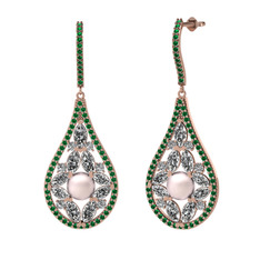 Apodemia İnci Küpe - Pembe inci, swarovski ve yeşil kuvars 8 ayar rose altın küpe #cd5c4l