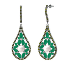 Apodemia İnci Küpe - Inci, kök zümrüt ve peridot 18 ayar beyaz altın küpe #cudmo4