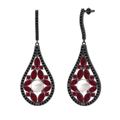 Apodemia İnci Küpe - Inci, kök yakut ve siyah zirkon 925 ayar siyah rodyum kaplama gümüş küpe #d80na9