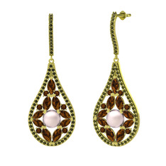 Apodemia İnci Küpe - Pembe inci, dumanlı kuvars ve peridot 14 ayar altın küpe #dp2ber