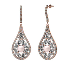 Pembe inci, swarovski ve beyaz zirkon 18 ayar rose altın küpe