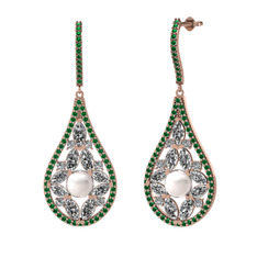 Apodemia İnci Küpe - Inci, swarovski ve yeşil kuvars 8 ayar rose altın küpe #dpxajk