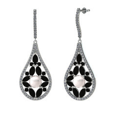 Apodemia İnci Küpe - Inci, siyah zirkon ve pırlanta 14 ayar beyaz altın küpe (1.11 karat) #eo151x