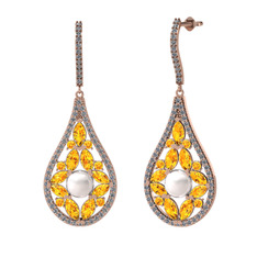 Apodemia İnci Küpe - Inci, sitrin ve pırlanta 14 ayar rose altın küpe (1.11 karat) #ew7rtb