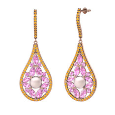 Apodemia İnci Küpe - Pembe inci, pembe kuvars ve sitrin 18 ayar rose altın küpe #ezmaz3