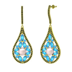 Apodemia İnci Küpe - Pembe inci, akuamarin ve peridot 14 ayar altın küpe #f1u6ne