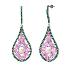 Apodemia İnci Küpe - Pembe inci, pembe kuvars ve yeşil kuvars 925 ayar gümüş küpe #fc3osz