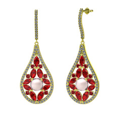 Apodemia İnci Küpe - Pembe inci, garnet ve pırlanta 14 ayar altın küpe (1.11 karat) #fo2auj