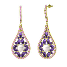 Apodemia İnci Küpe - Inci, ametist ve pembe kuvars 14 ayar altın küpe #fqti7c