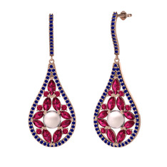 Apodemia İnci Küpe - Pembe inci, rodolit garnet ve lab safir 14 ayar rose altın küpe #fw83rq