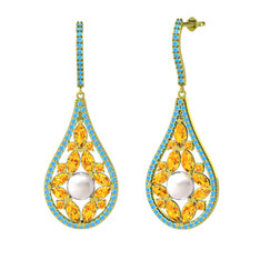 Apodemia İnci Küpe - Inci, sitrin ve akuamarin 925 ayar altın kaplama gümüş küpe #g6xwnj