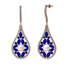 Apodemia İnci Küpe - Pembe inci, lab safir ve swarovski 14 ayar rose altın küpe #g7bvki