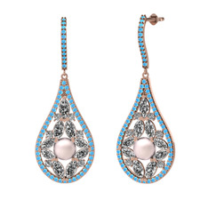 Pembe inci, swarovski ve akuamarin 925 ayar rose altın kaplama gümüş küpe