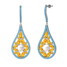 Apodemia İnci Küpe - Inci, sitrin ve akuamarin 8 ayar beyaz altın küpe #gz9d3q