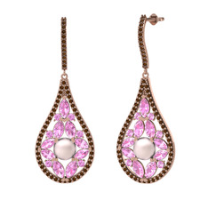 Apodemia İnci Küpe - Pembe inci, pembe kuvars ve dumanlı kuvars 925 ayar rose altın kaplama gümüş küpe #h5th9a