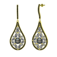 Apodemia İnci Küpe - Siyah inci, swarovski ve siyah zirkon 925 ayar altın kaplama gümüş küpe #hczffs