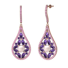 Apodemia İnci Küpe - Pembe inci, ametist ve pembe kuvars 18 ayar rose altın küpe #i6j8v6