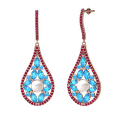 Apodemia İnci Küpe - Inci, akuamarin ve rodolit garnet 925 ayar rose altın kaplama gümüş küpe #j3om7l