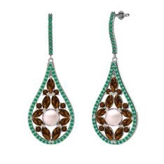 Apodemia İnci Küpe - Pembe inci, dumanlı kuvars ve kök zümrüt 925 ayar gümüş küpe #j4v8nz