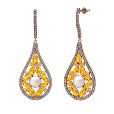 Pembe inci, sitrin ve pırlanta 14 ayar rose altın küpe (1.11 karat)