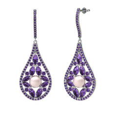 Apodemia İnci Küpe - Pembe inci ve ametist 14 ayar beyaz altın küpe #k0pole