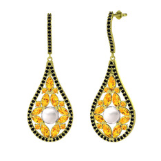 Apodemia İnci Küpe - Inci, sitrin ve siyah zirkon 14 ayar altın küpe #k1mkrk